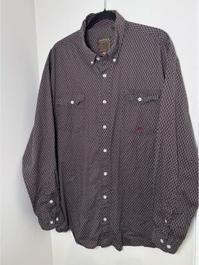 Roper Mens XL Western Dark Green Red Geometric Print Long Sleeve Button Down